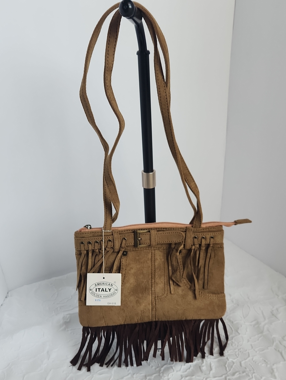 American Italy Suede Fringe Crossbody Bag - Tan/Brown